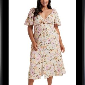 NWT Ever New Petite puff sleeve midi dress in rose Floral Puff Sleeve Dress